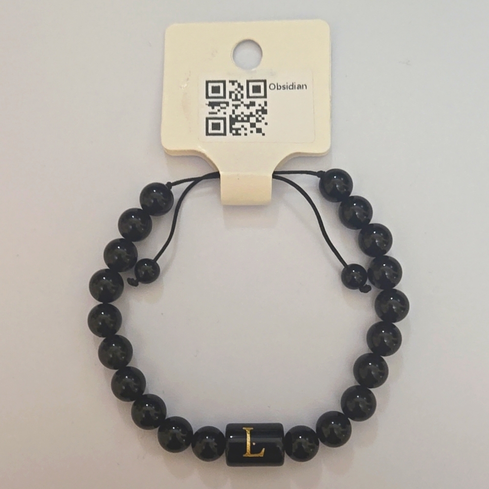 Obsidian Gem Stone Letter L